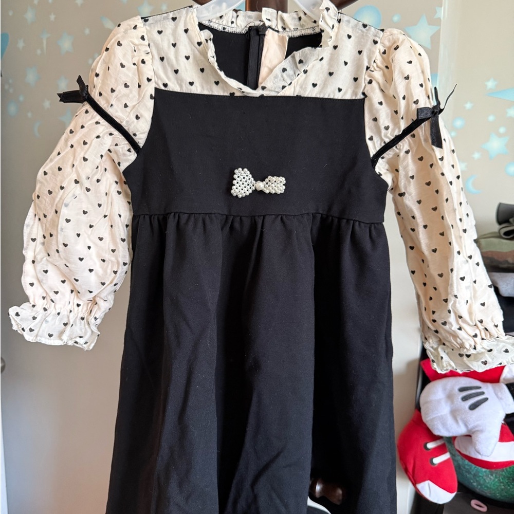 Girl Black and White Heart Pattern Dress